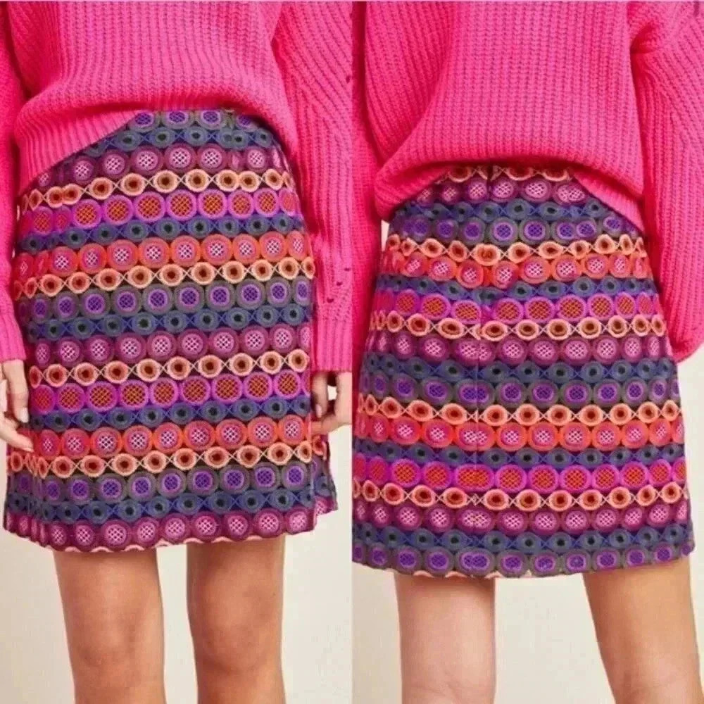 Anthropologie Colorful Embroidered Mini Skirt - Picture 2 of 6